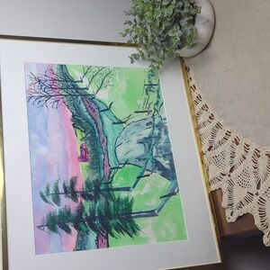 Original Watercolor Landscape Painting Framed Countryside Art Signed Laarenz